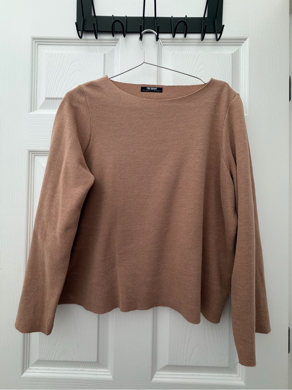 Zara Women's Camel Long Sleeve Boatneck Knit Top